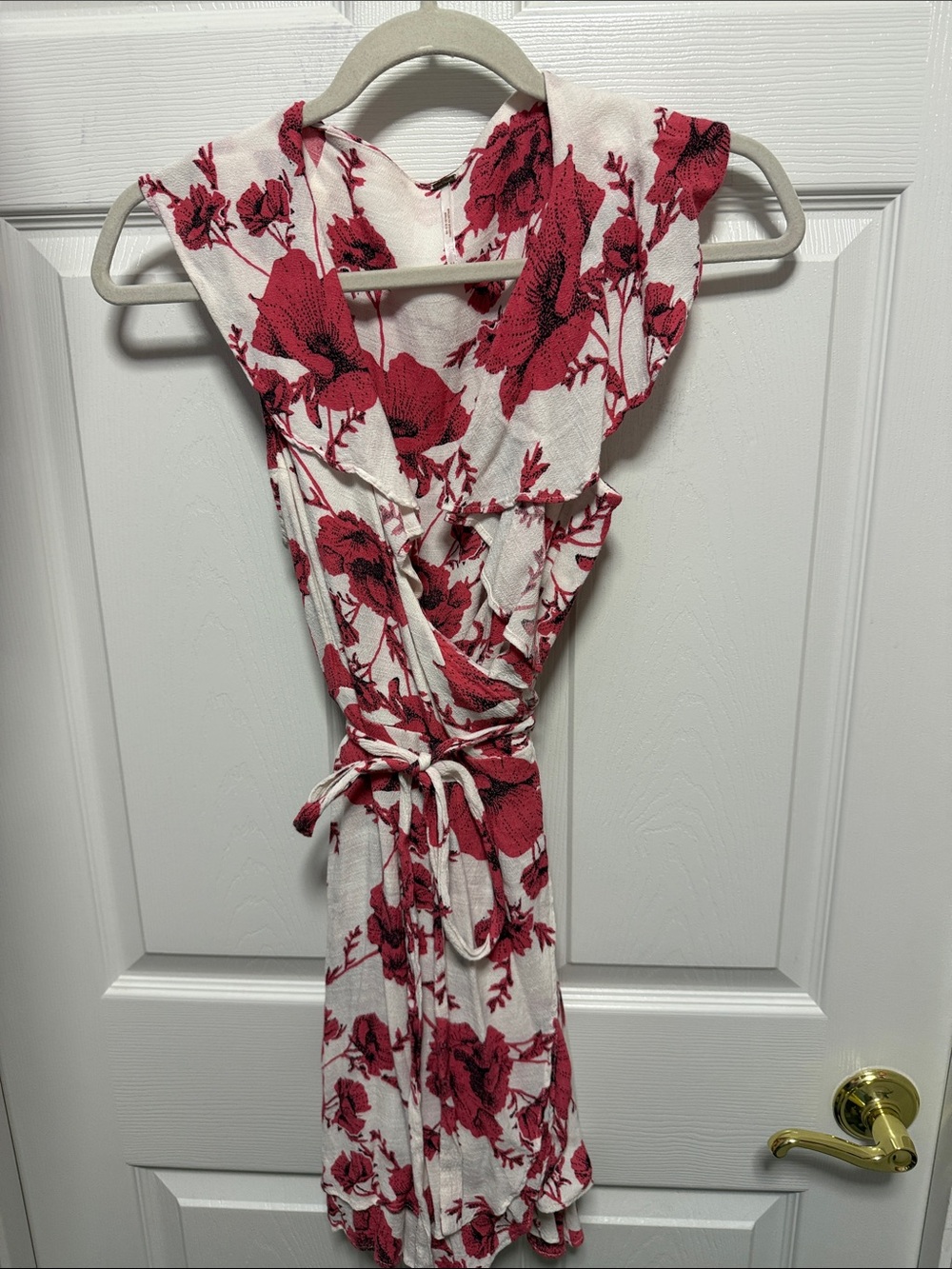 Free People White Wrap Dress with Red Floral Print - Women